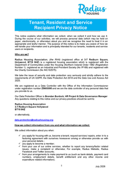Tenant Resident and Service Recipient Privacy Notice July 2026